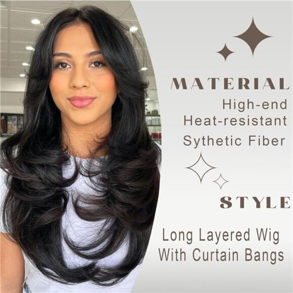 Layered Wavy Wigs with Curtain Bangs for Women, Ombre Platinum Blonde - Picture 4 of 6